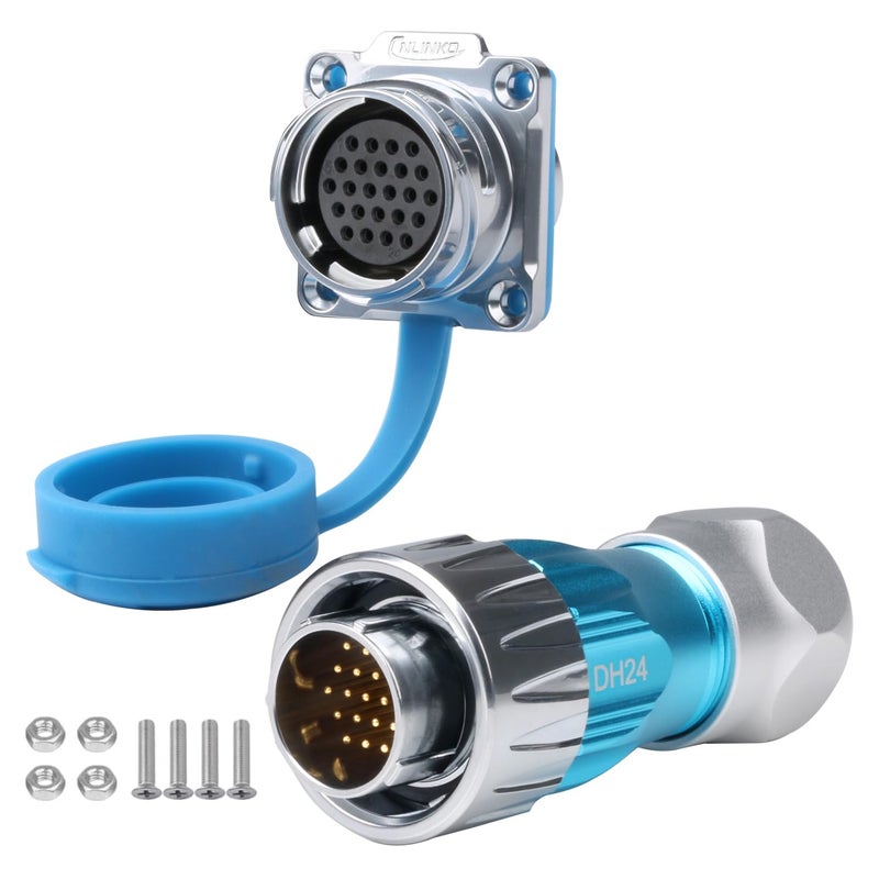 CNLINKO DH-24 24 PIN Industrial Waterproof Connectors, IP68 Circular Connector, Hard Metal Anti-Interference Shell, Quick Plug Aviation Connector, M24 Panel Mount Flange Socket (24-Pin) - Image 1